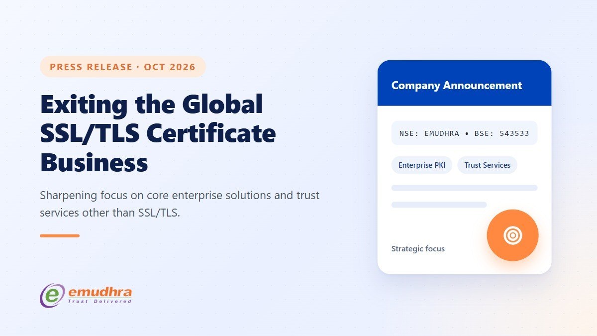 eMudhra 宣布退出全球 SSL/TLS 证书业务